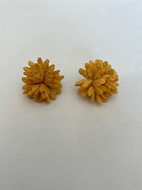 Gold Floral Pom Stud Earrings - Women Accessories